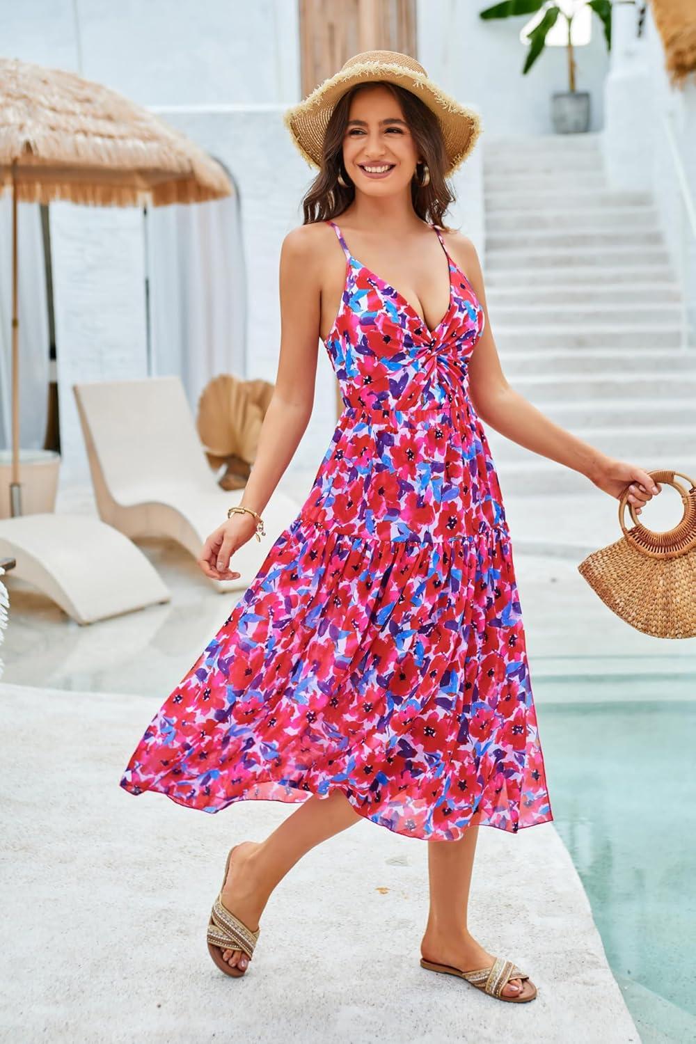 imageGRACE KARIN Womens One Piece Swimsuits with Cover Up Skirt Tummy Control V Neck Bathing SuitsRed Floral