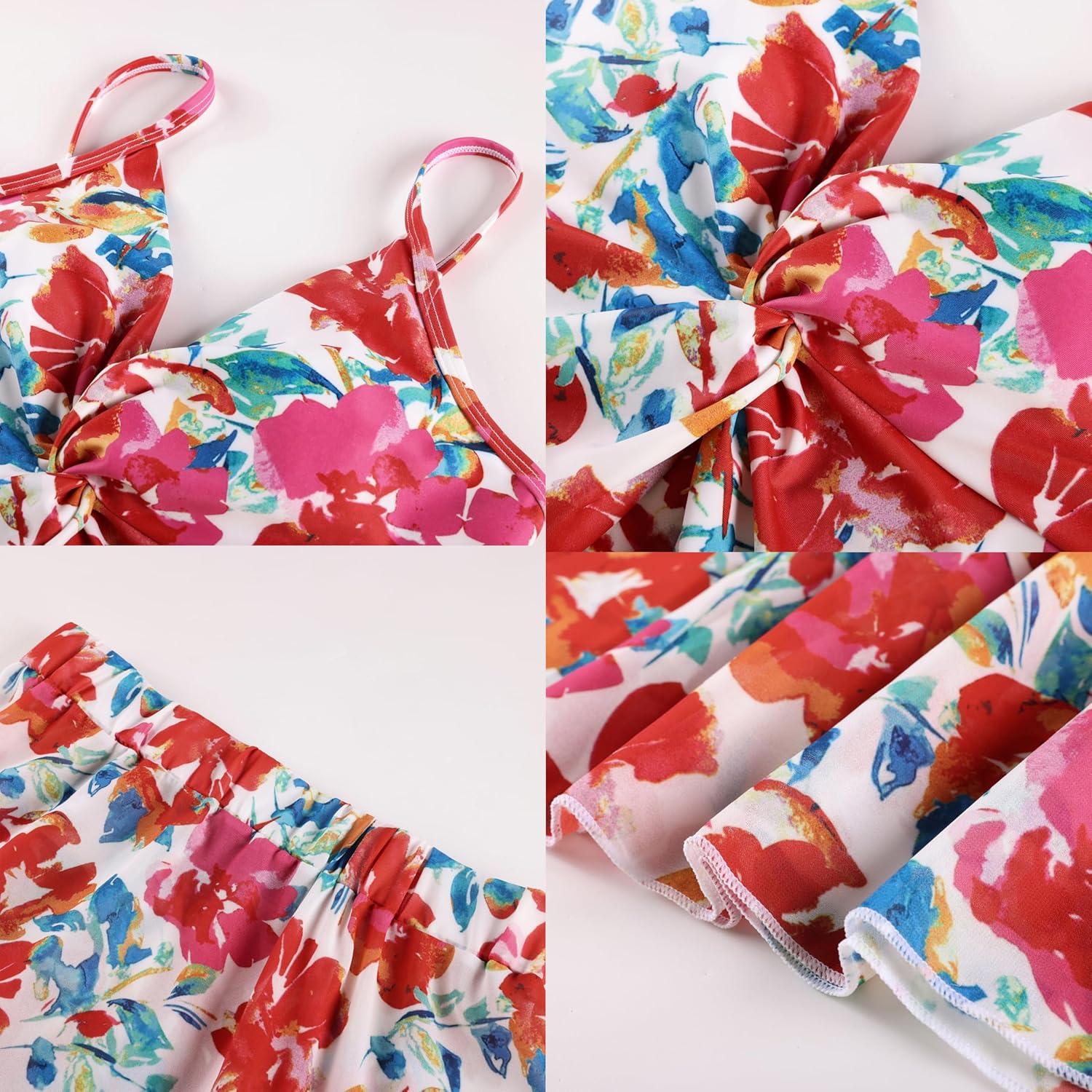 imageGRACE KARIN Womens One Piece Swimsuits with Cover Up Skirt Tummy Control V Neck Bathing SuitsRed Pink Floral