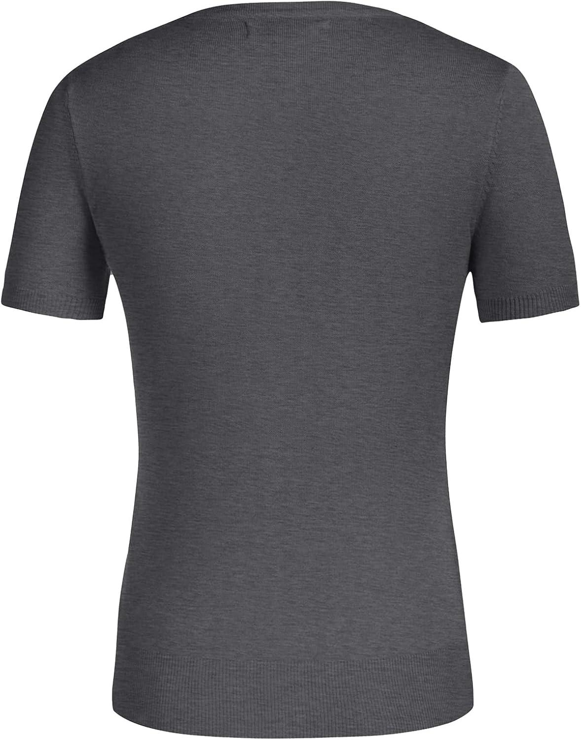 imageGRACE KARIN Womens Short Sleeve Cardigan Crewneck Basic Summer Button Down Knit Soft SweaterGray Heather
