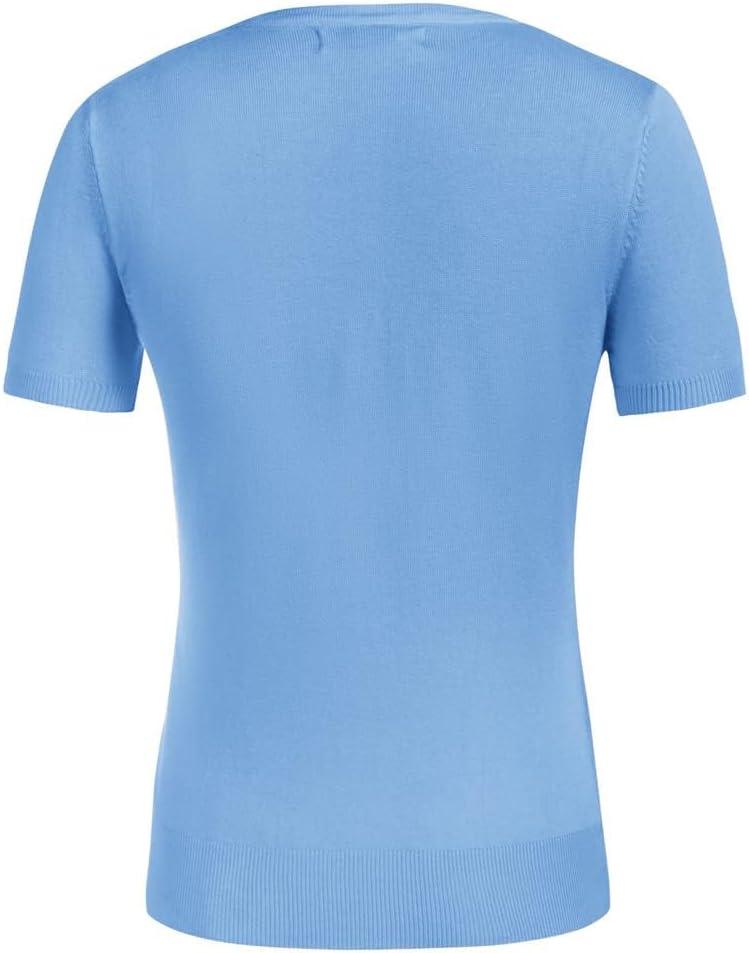 imageGRACE KARIN Womens Short Sleeve Cardigan Crewneck Basic Summer Button Down Knit Soft SweaterLight Blue