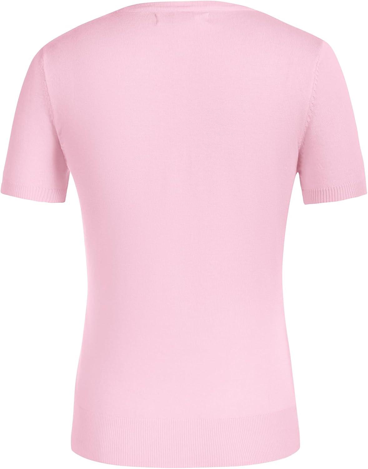 imageGRACE KARIN Womens Short Sleeve Cardigan Crewneck Basic Summer Button Down Knit Soft SweaterLight Pink