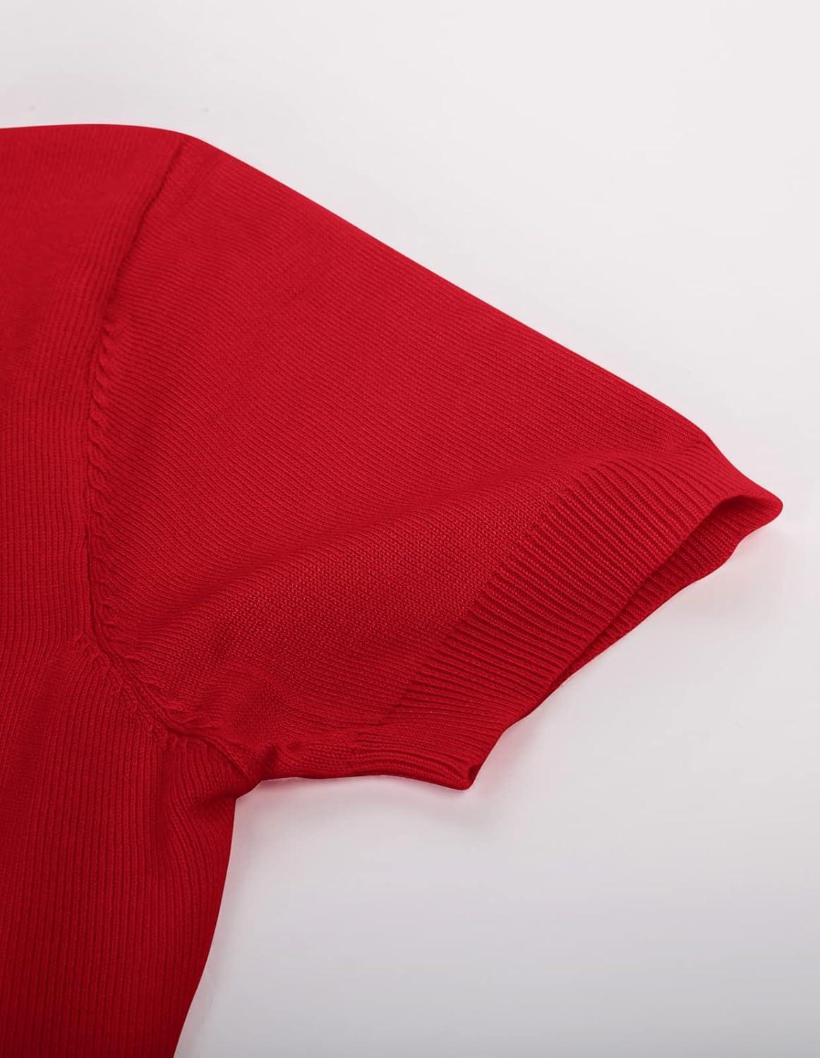 imageGRACE KARIN Womens Short Sleeve Cardigan Crewneck Basic Summer Button Down Knit Soft SweaterRed