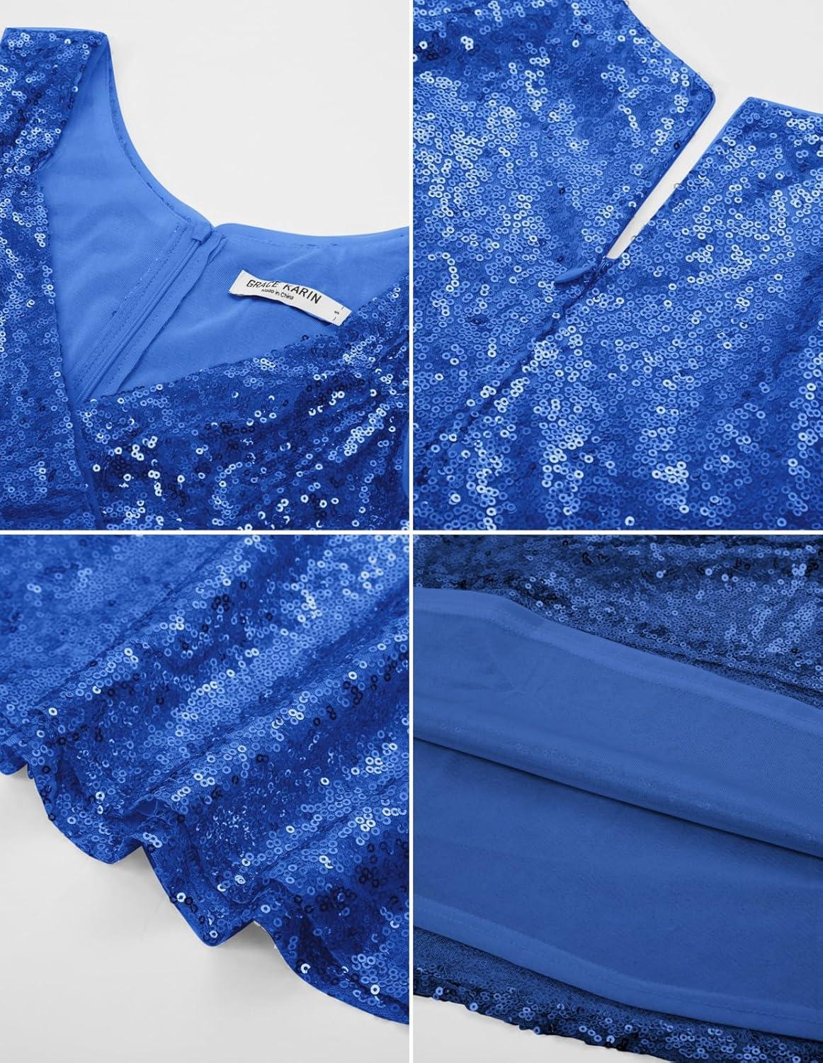 imageGRACE KARIN Womens Sleeveless Wrap VNeck Aline Bridesmaid Cocktail Party DressBluesequin