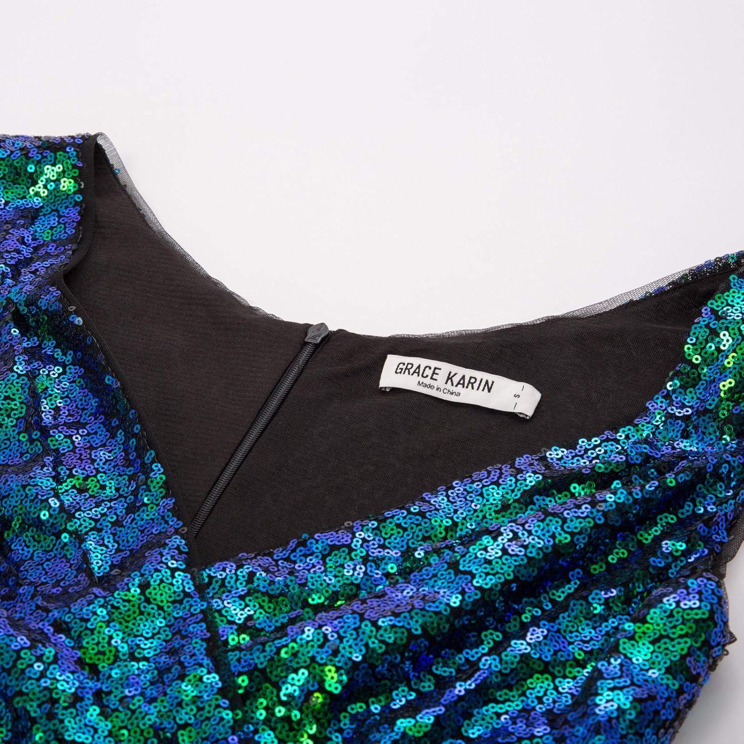 imageGRACE KARIN Womens Sleeveless Wrap VNeck Aline Bridesmaid Cocktail Party DressDark Greensequin