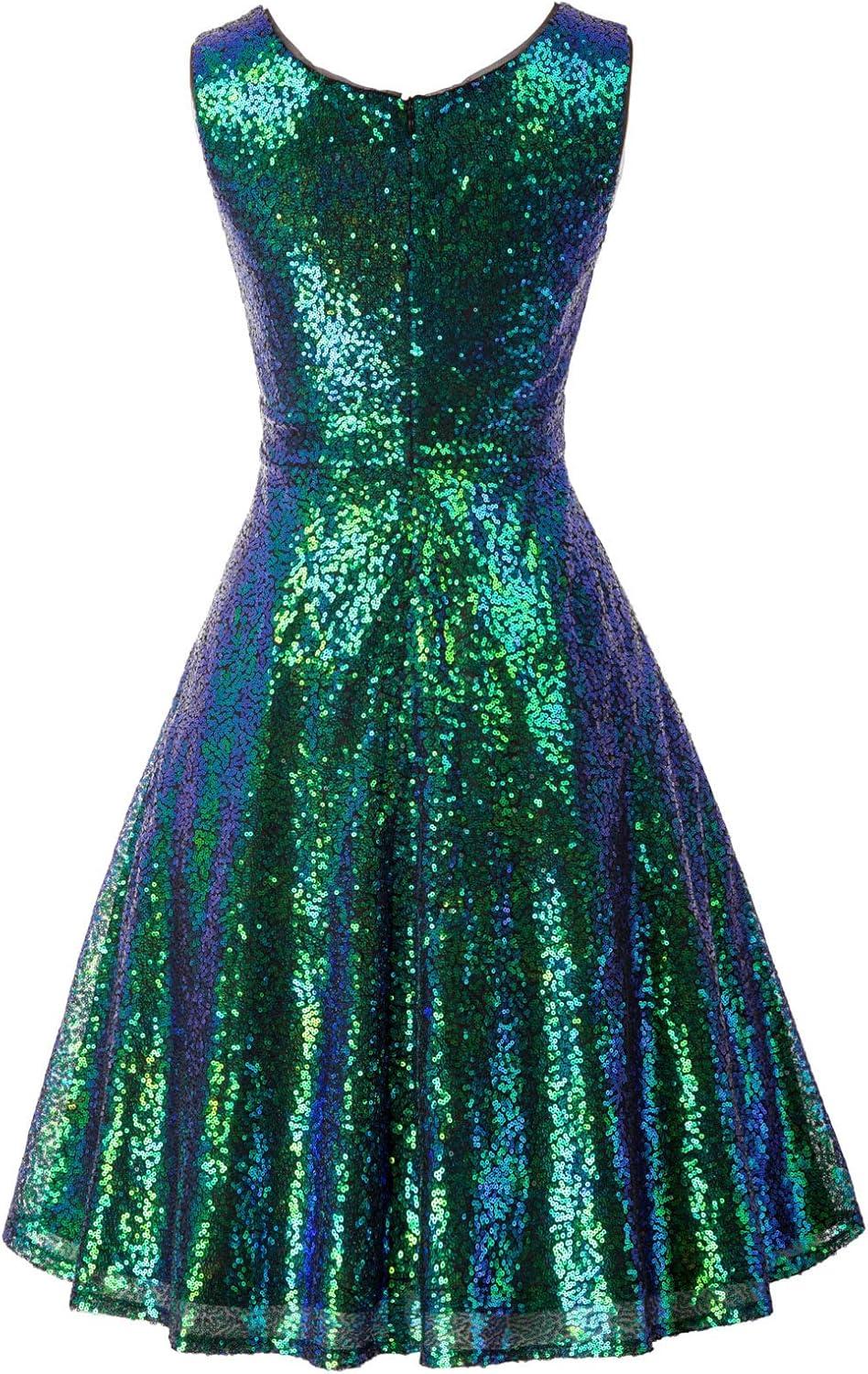 imageGRACE KARIN Womens Sleeveless Wrap VNeck Aline Bridesmaid Cocktail Party DressDark Greensequin