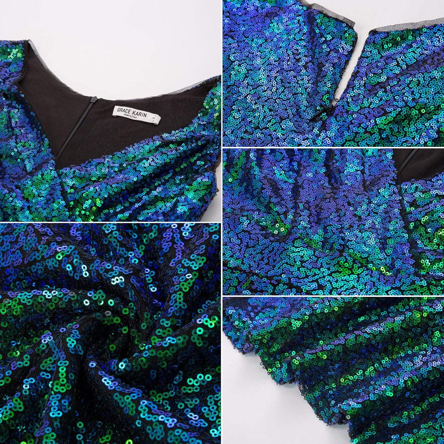imageGRACE KARIN Womens Sleeveless Wrap VNeck Aline Bridesmaid Cocktail Party DressDark Greensequin