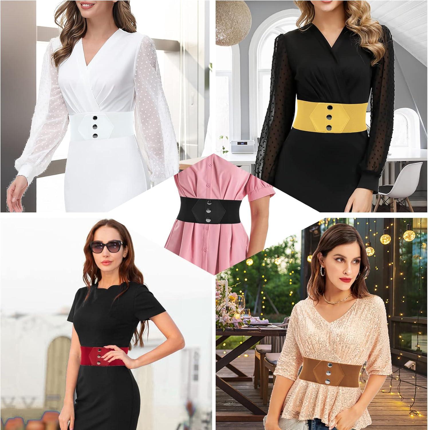 imageGRACE KARIN Womens SnapButton Corset Belt Wide Elastic Belts for Dress Stretchy WaistbandBlack