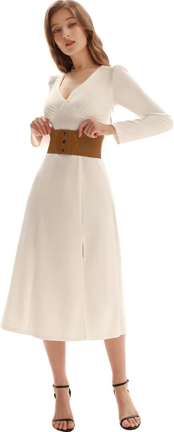 imageGRACE KARIN Womens SnapButton Corset Belt Wide Elastic Belts for Dress Stretchy WaistbandBrown
