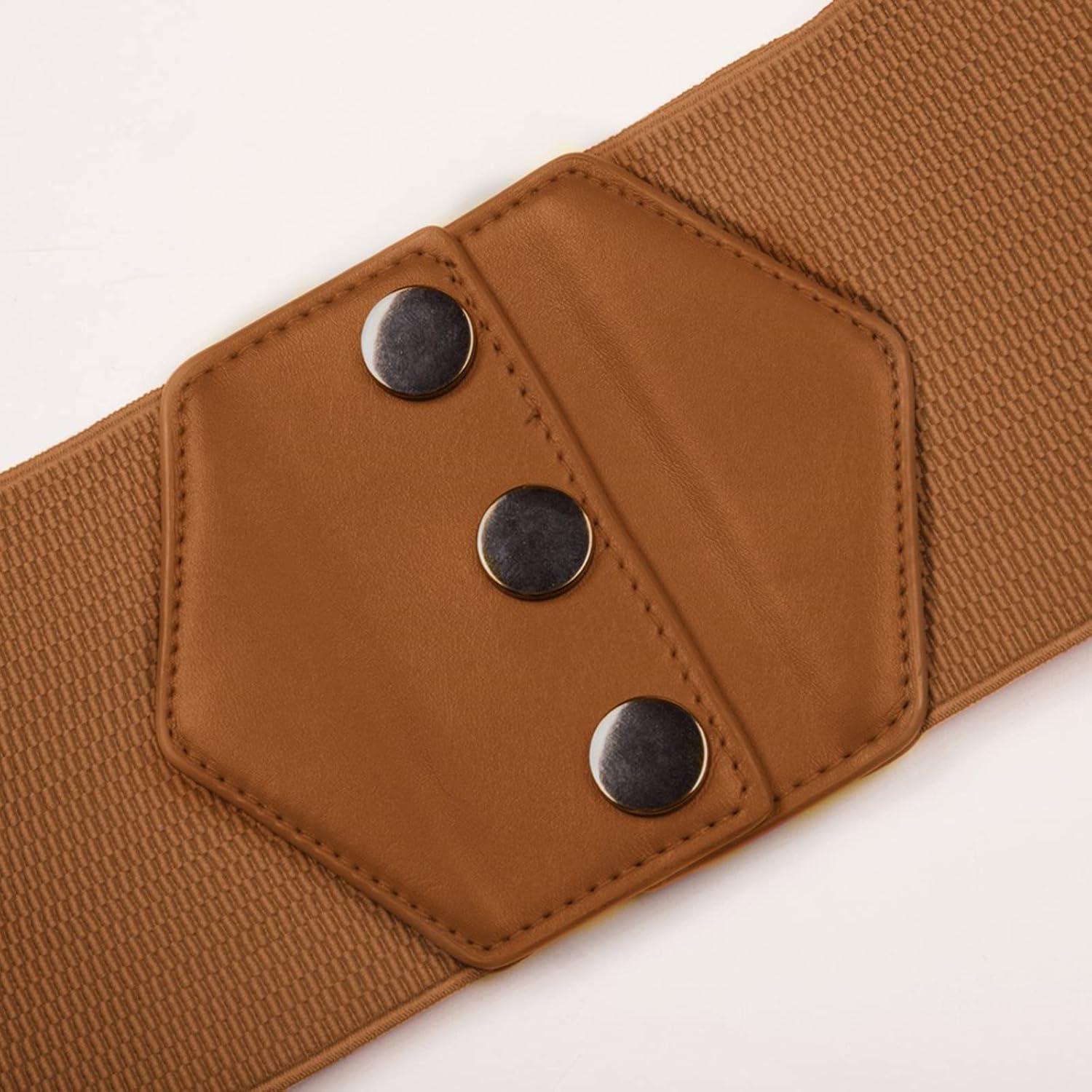 imageGRACE KARIN Womens SnapButton Corset Belt Wide Elastic Belts for Dress Stretchy WaistbandBrown