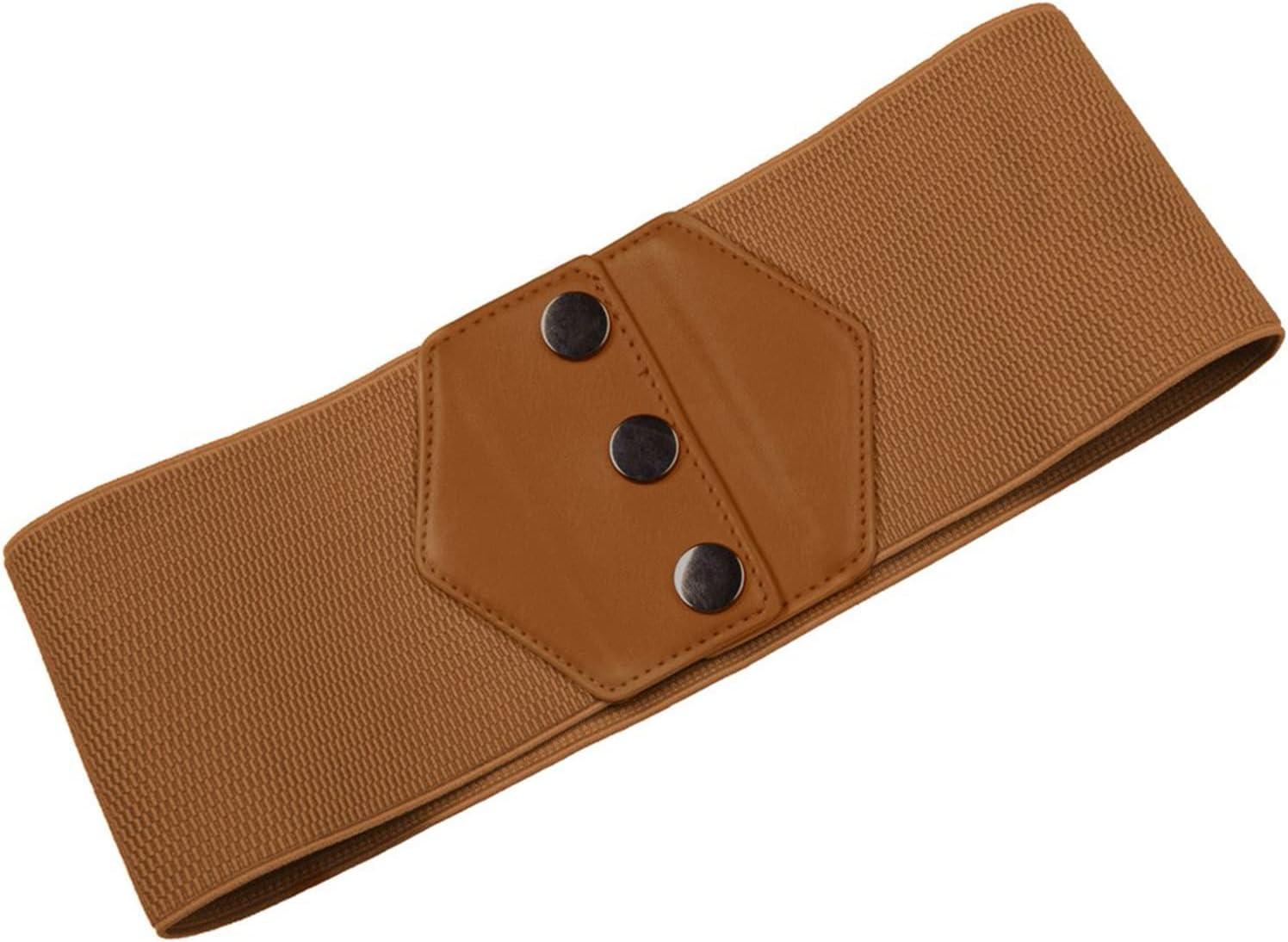 imageGRACE KARIN Womens SnapButton Corset Belt Wide Elastic Belts for Dress Stretchy WaistbandBrown