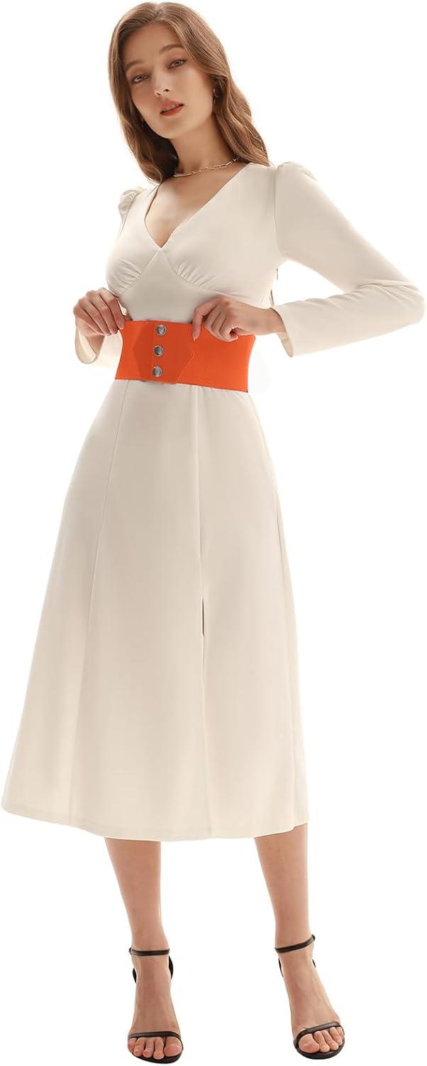 imageGRACE KARIN Womens SnapButton Corset Belt Wide Elastic Belts for Dress Stretchy WaistbandOrange