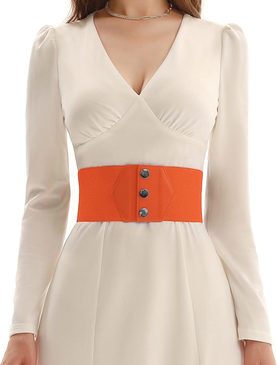 imageGRACE KARIN Womens SnapButton Corset Belt Wide Elastic Belts for Dress Stretchy WaistbandOrange