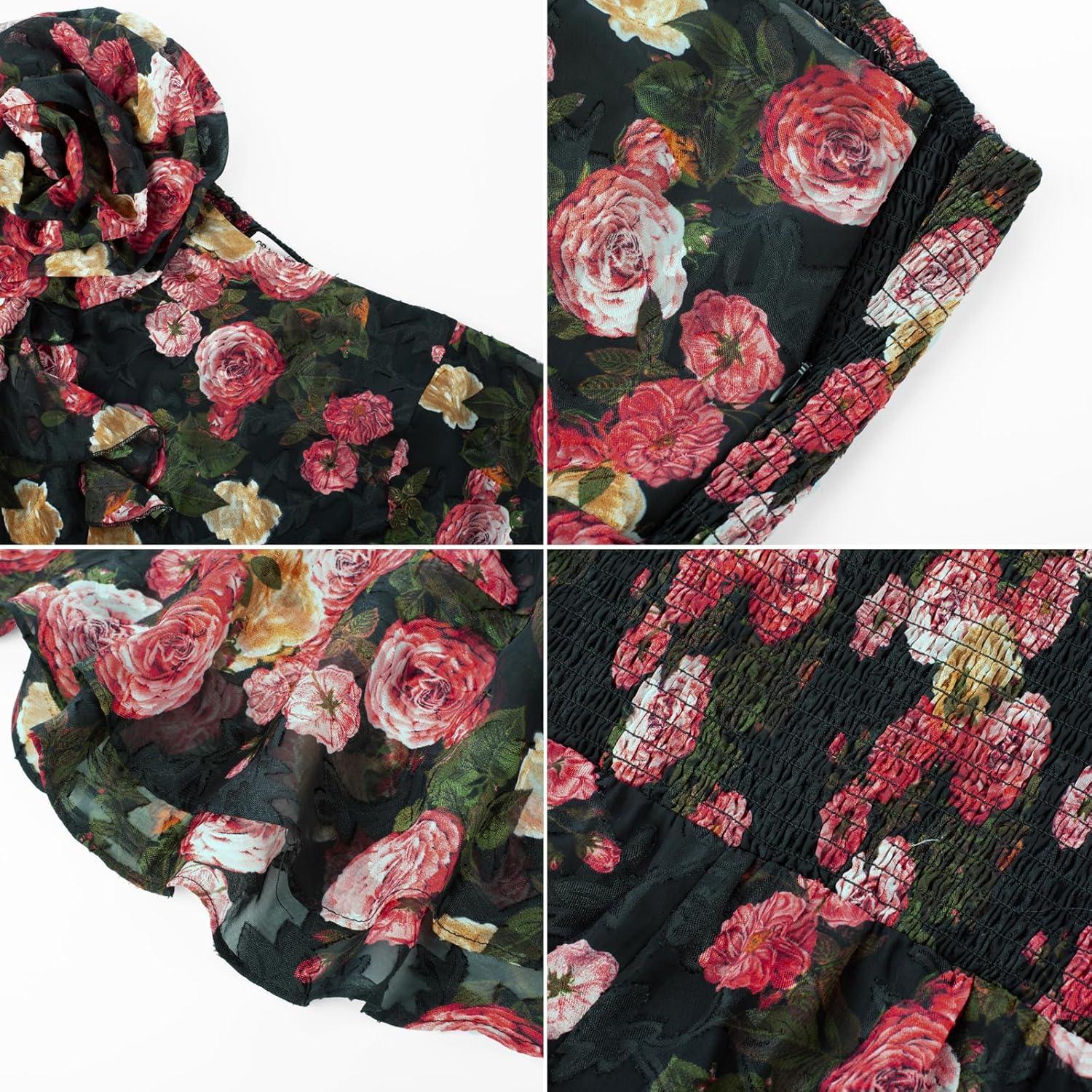 imageGRACE KARIN Womens Summer One Shoulder Sleeveless Dresses Floral Flowy Ruffle High Low Wedding Guest Maxi SundressesFloral Black Red
