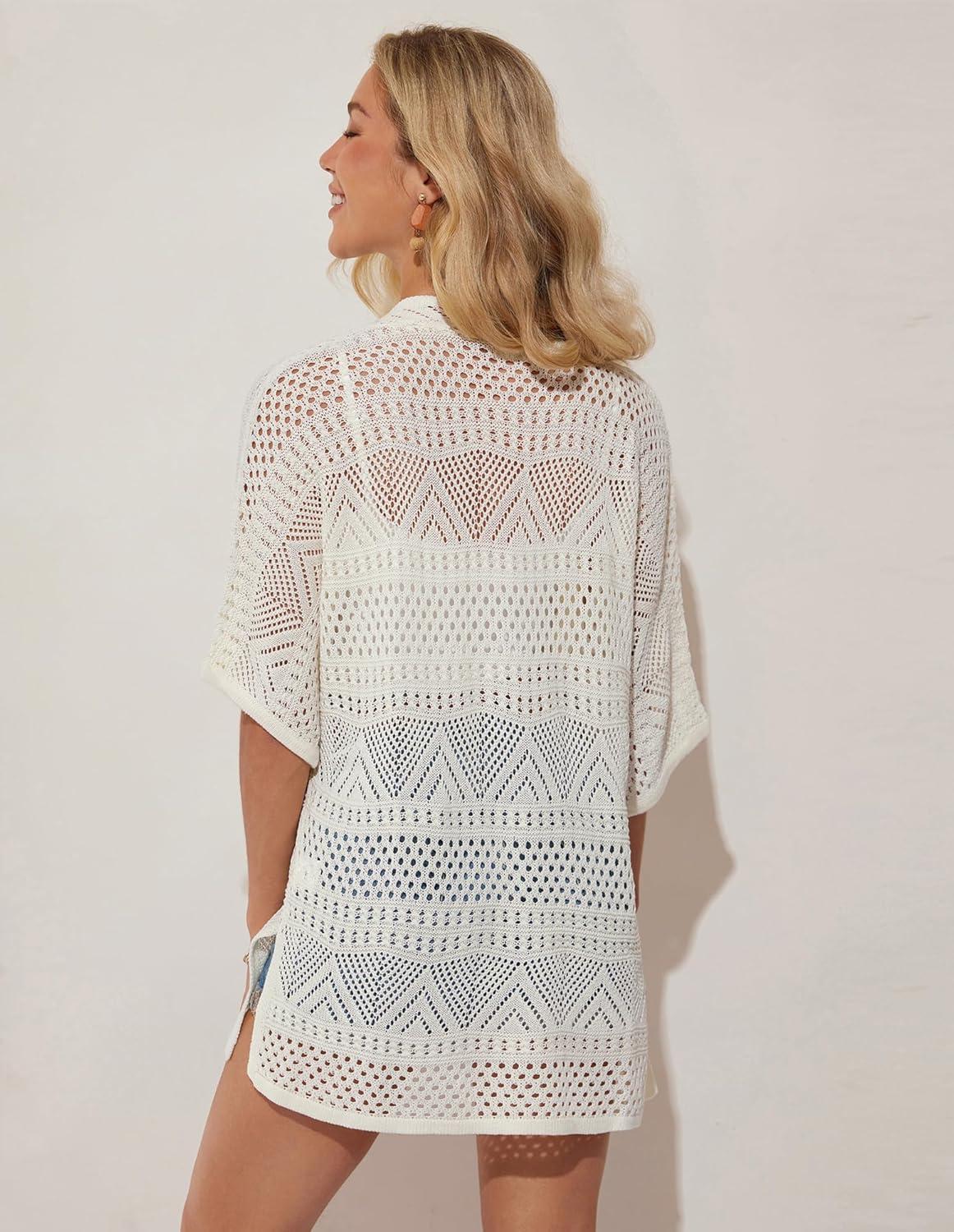 imageGRACE KARIN Womens Summer Short Sleeve Crochet Cardigan Sweaters Lightweight 2026 Oversized Knit Boho Kimono CardigansIvory White