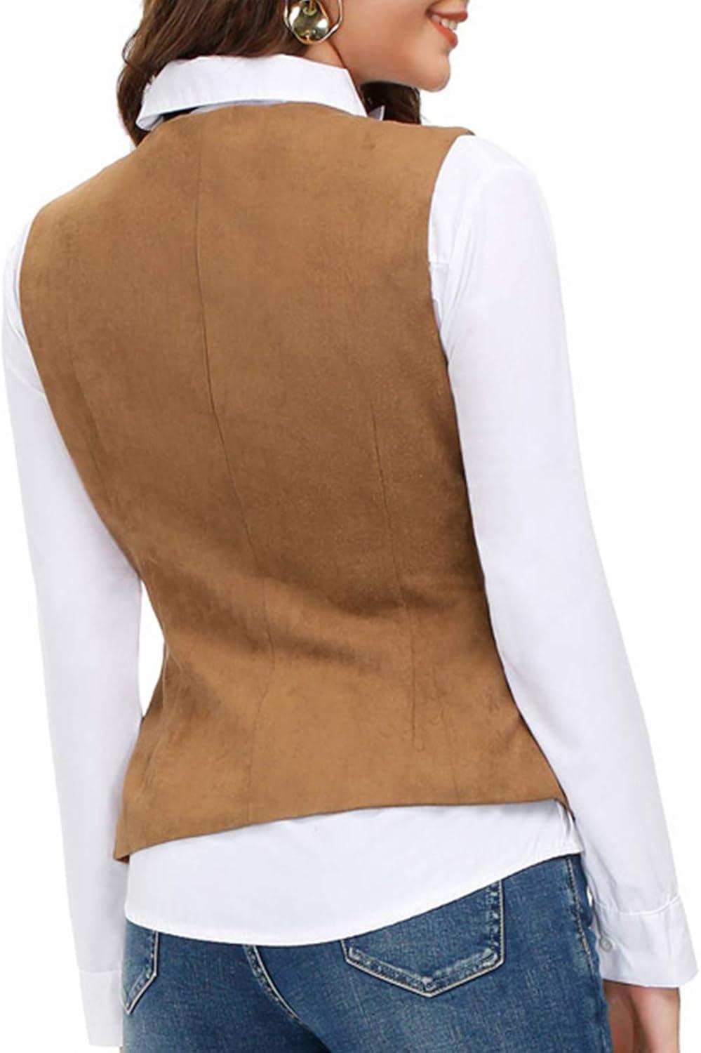 imageGRACE KARIN Womens VNeck Slim Fit Office Bottoned Dressy Suit Vest WaistcoatsBrown