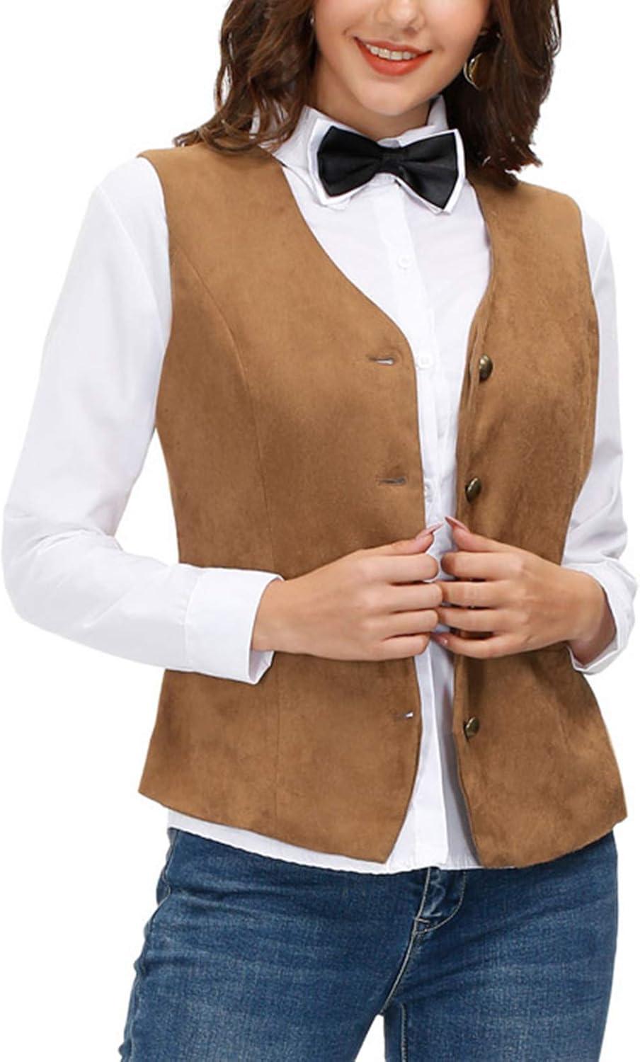 imageGRACE KARIN Womens VNeck Slim Fit Office Bottoned Dressy Suit Vest WaistcoatsBrown