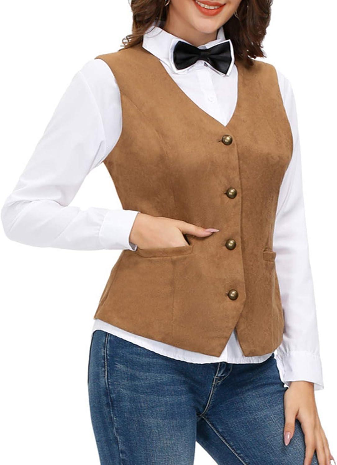 imageGRACE KARIN Womens VNeck Slim Fit Office Bottoned Dressy Suit Vest WaistcoatsBrown