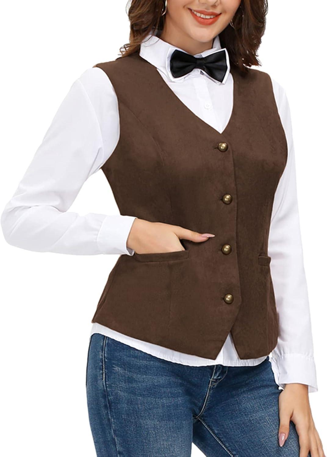 imageGRACE KARIN Womens VNeck Slim Fit Office Bottoned Dressy Suit Vest WaistcoatsCoffee