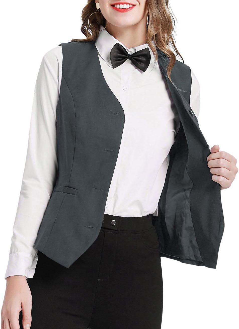 imageGRACE KARIN Womens VNeck Slim Fit Office Bottoned Dressy Suit Vest WaistcoatsDark Gray