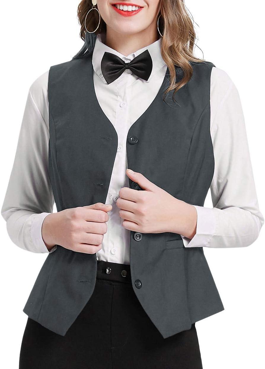 imageGRACE KARIN Womens VNeck Slim Fit Office Bottoned Dressy Suit Vest WaistcoatsDark Gray