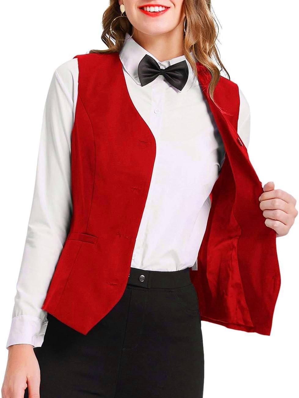 imageGRACE KARIN Womens VNeck Slim Fit Office Bottoned Dressy Suit Vest WaistcoatsRed