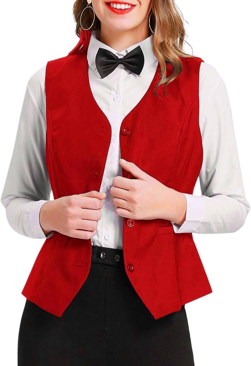 imageGRACE KARIN Womens VNeck Slim Fit Office Bottoned Dressy Suit Vest WaistcoatsRed