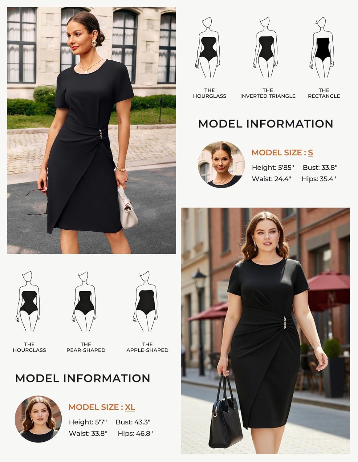 imageGRACE KARIN Work Dresses for Women 2026 Short Sleeve Sheath Business Midi Dress Ruched Bodycon Office Church OutfitsBlack