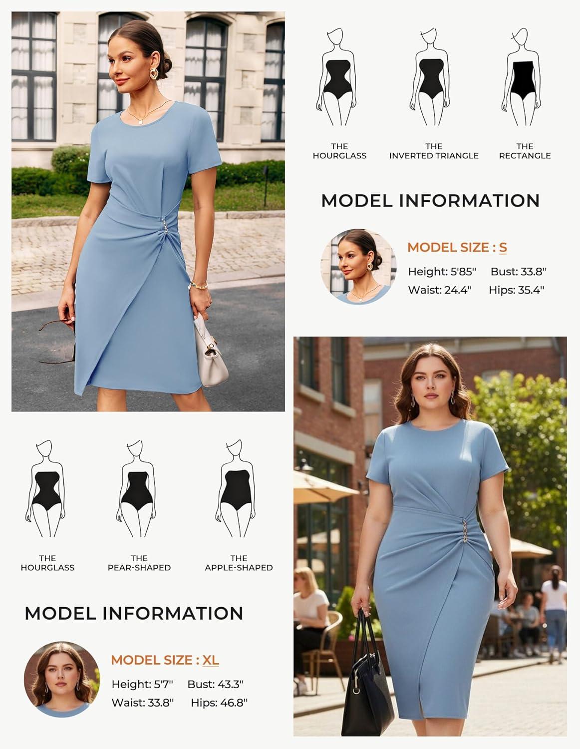 imageGRACE KARIN Work Dresses for Women 2026 Short Sleeve Sheath Business Midi Dress Ruched Bodycon Office Church OutfitsGray Blue