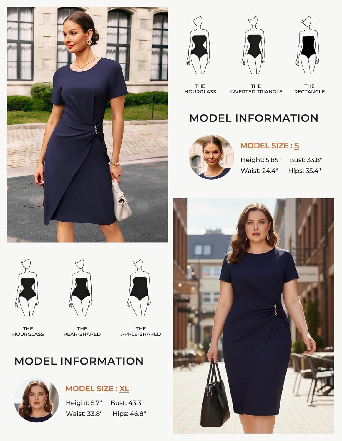 imageGRACE KARIN Work Dresses for Women 2026 Short Sleeve Sheath Business Midi Dress Ruched Bodycon Office Church OutfitsNavy Blue