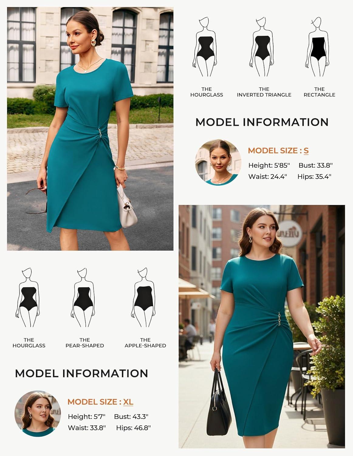 imageGRACE KARIN Work Dresses for Women 2026 Short Sleeve Sheath Business Midi Dress Ruched Bodycon Office Church OutfitsPeacock Blue