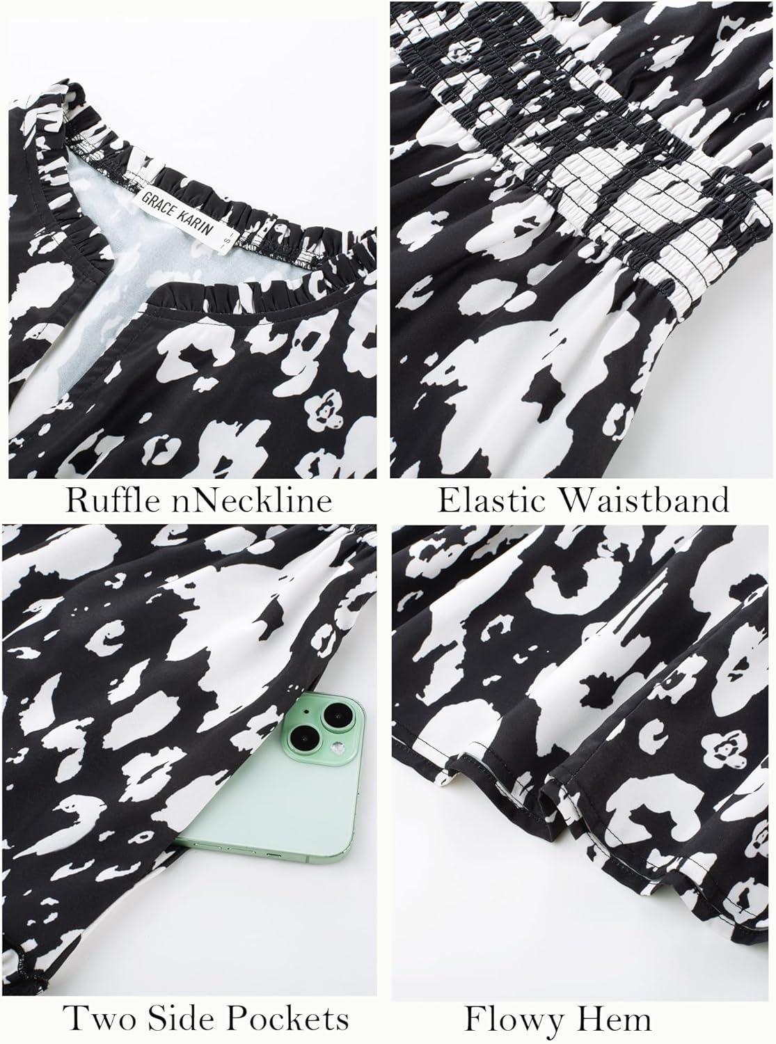imageWomen Long Sleeve Midi Dress Boho Floral Casual Flowy A Line Dresses Spring Elegant Classy Dress with PocketBlack