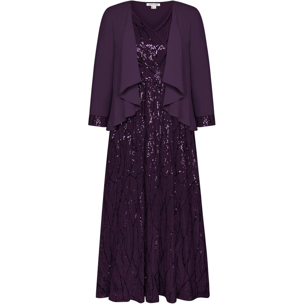 imageGRACE KARIN 2025 Womens Two Piece Sequin Dress with Jacket Mother of The Bride Dresses Homecoming Wedding Guest DressesPurple