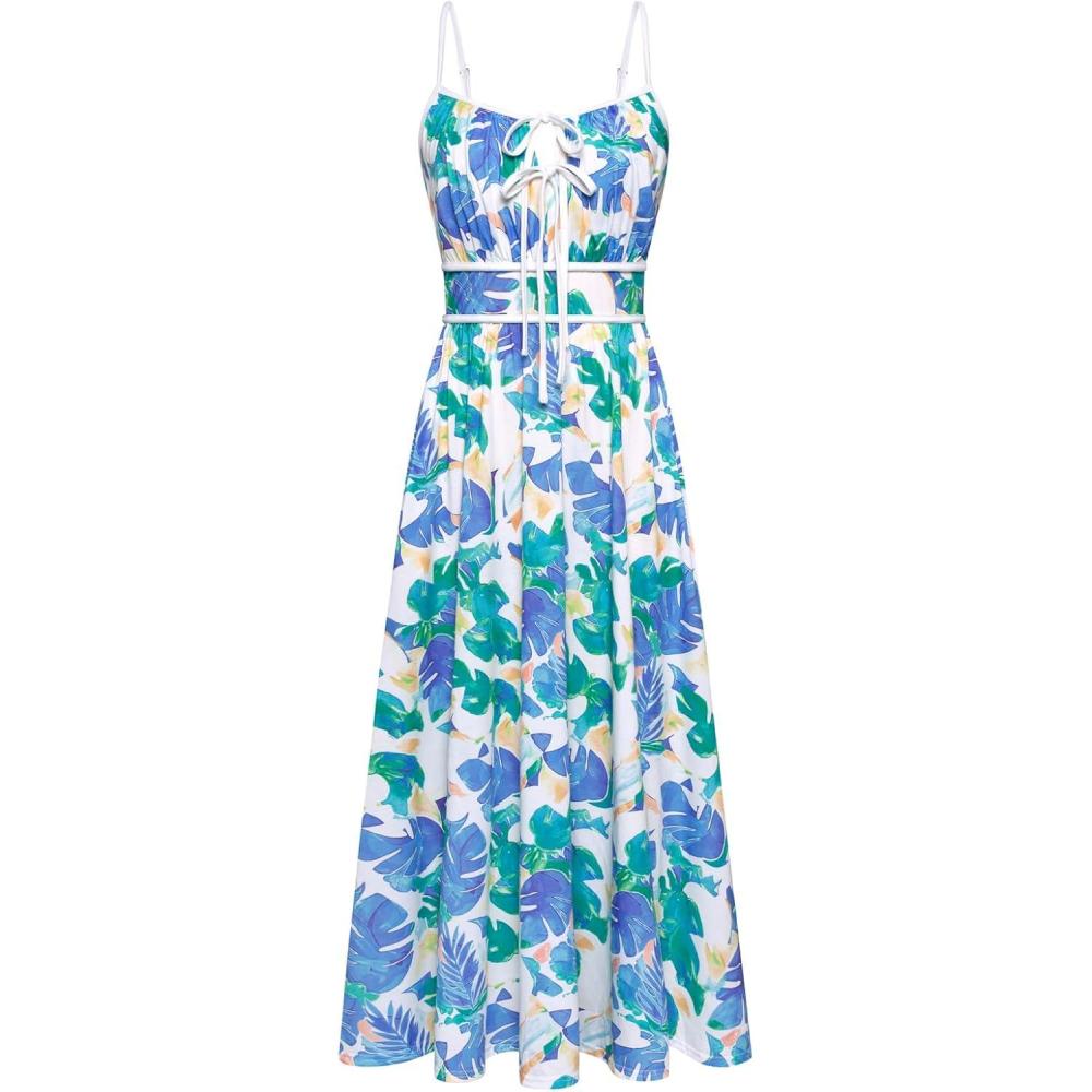 imageGRACE KARIN 2026 Womens Summer Maxi Dresses Tie Front Floral Boho Dress Spaghetti Strap Sundress with PocketsPurple Green
