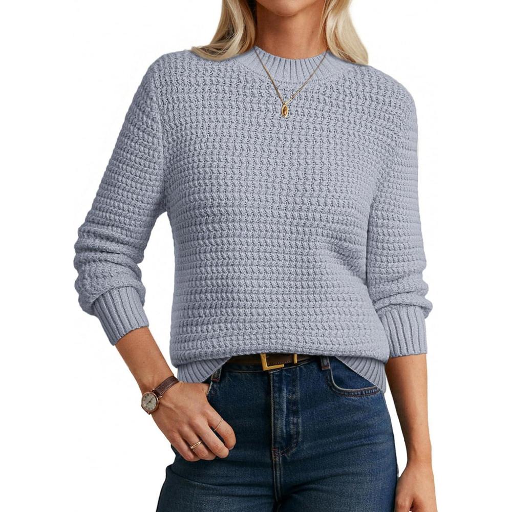 imageGRACE KARIN Women 2025 Fall Knit Sweaters Soft Long Sleeve Pullover Trendy Mock Neck Side Slit Loose Sweater TopsGrey