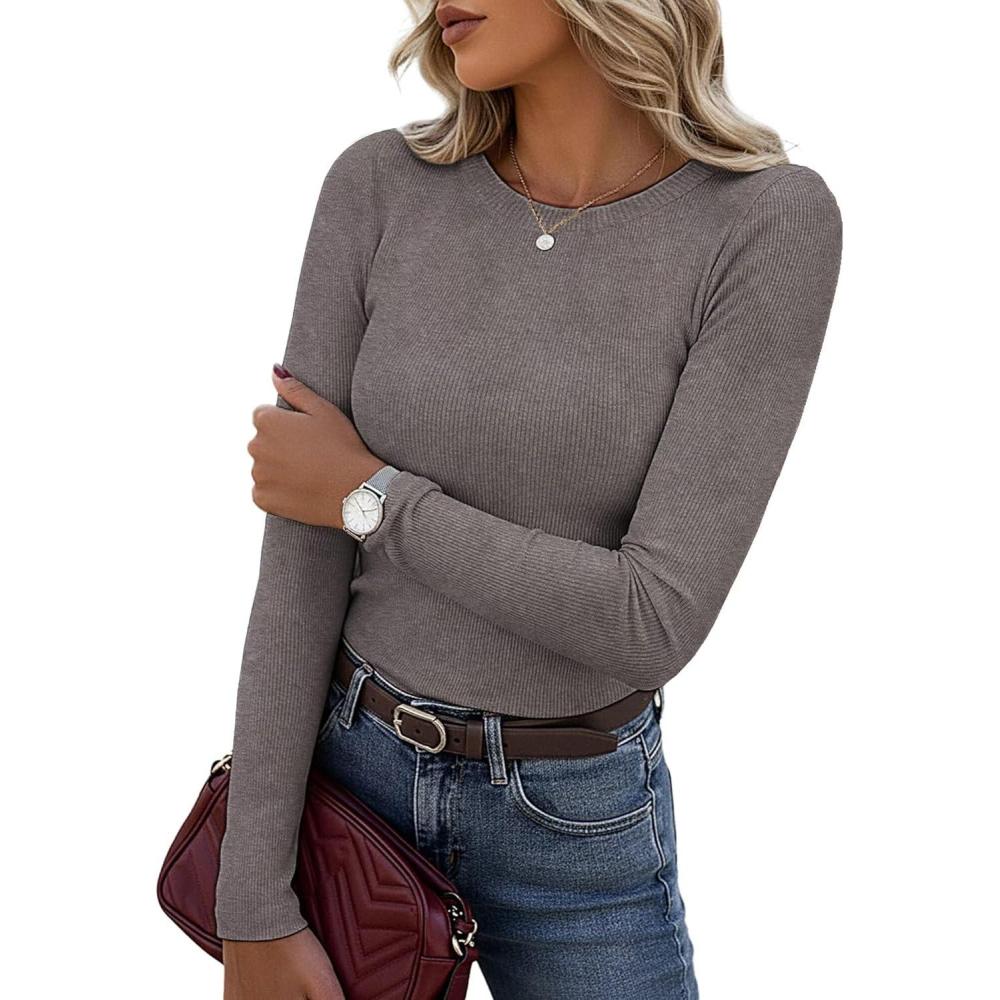 imageGRACE KARIN Womens 100 Merino Wool Base Layer Sweater Fall Knit Long Sleeve Pullover Top Casual Soft Slim Fit ShirtCoffee