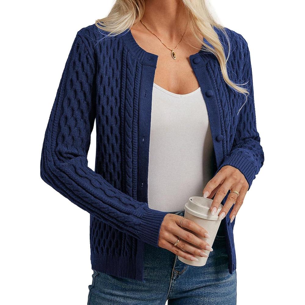 imageGRACE KARIN Womens Cable Knit Cardigan Sweaters Button Down Cardigans 2026 Spring Casual Long Sleeve TopsDark Blue