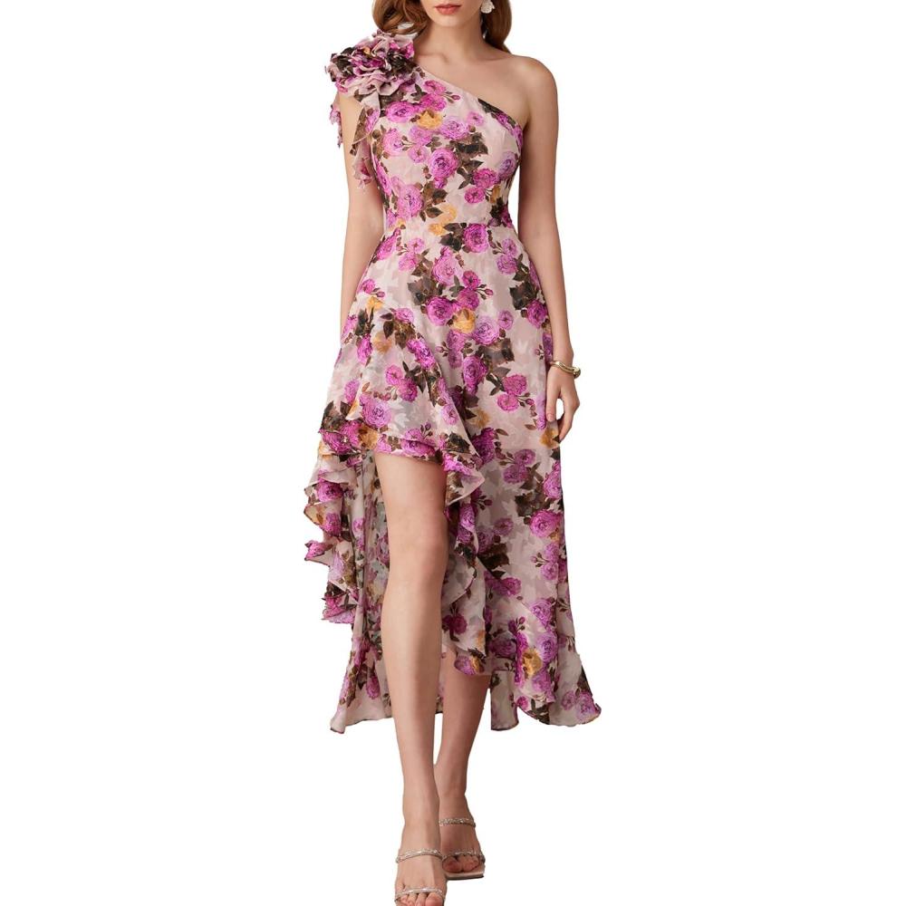 imageGRACE KARIN Womens Summer One Shoulder Sleeveless Dresses Floral Flowy Ruffle High Low Wedding Guest Maxi SundressesFloral Apricot Pink