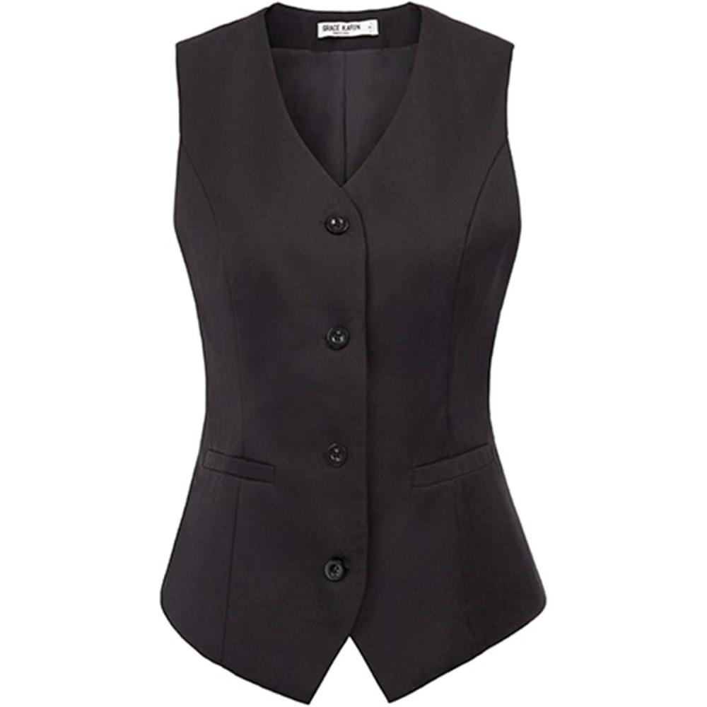 imageGRACE KARIN Womens VNeck Slim Fit Office Bottoned Dressy Suit Vest WaistcoatsBlack