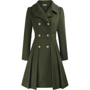 GRACE KARIN 2024 Women’s Fashion Trench Coat Notch Lapel Double Breasted Thick A Line Pea Coats Jacket with Pockets(S-2XL)(Army Green)