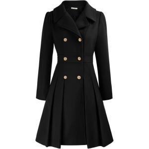 GRACE KARIN 2024 Women’s Fashion Trench Coat Notch Lapel Double Breasted Thick A Line Pea Coats Jacket with Pockets(S-2XL)(Black)