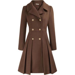 GRACE KARIN 2024 Women’s Fashion Trench Coat Notch Lapel Double Breasted Thick A Line Pea Coats Jacket with Pockets(S-2XL)(Brown)