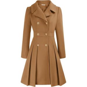 GRACE KARIN 2024 Women’s Fashion Trench Coat Notch Lapel Double Breasted Thick A Line Pea Coats Jacket with Pockets(S-2XL)(Camel)