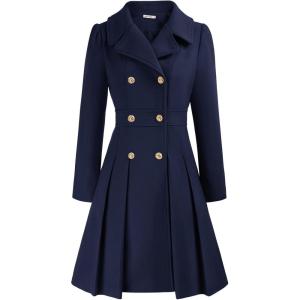 GRACE KARIN 2024 Women’s Fashion Trench Coat Notch Lapel Double Breasted Thick A Line Pea Coats Jacket with Pockets(S-2XL)(Dark Blue)
