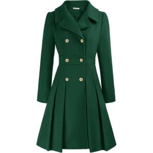 GRACE KARIN 2024 Women’s Fashion Trench Coat Notch Lapel Double Breasted Thick A Line Pea Coats Jacket with Pockets(S-2XL)(Dark Green)