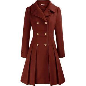 GRACE KARIN 2024 Women’s Fashion Trench Coat Notch Lapel Double Breasted Thick A Line Pea Coats Jacket with Pockets(S-2XL)(Dark Red)