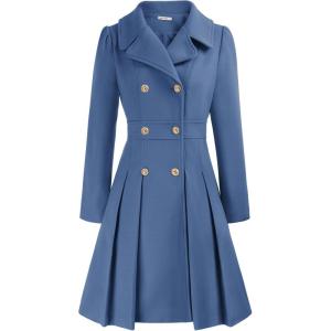GRACE KARIN 2024 Women’s Fashion Trench Coat Notch Lapel Double Breasted Thick A Line Pea Coats Jacket with Pockets(S-2XL)(Grey Blue)