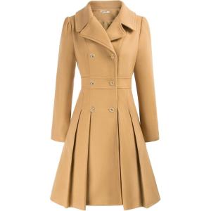 GRACE KARIN 2024 Women’s Fashion Trench Coat Notch Lapel Double Breasted Thick A Line Pea Coats Jacket with Pockets(S-2XL)(Khaki)