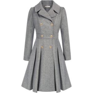 GRACE KARIN 2024 Women’s Fashion Trench Coat Notch Lapel Double Breasted Thick A Line Pea Coats Jacket with Pockets(S-2XL)(Light Grey)