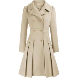 GRACE KARIN 2024 Women’s Fashion Trench Coat Notch Lapel Double Breasted Thick A Line Pea Coats Jacket with Pockets(S-2XL)(Light Khaki)