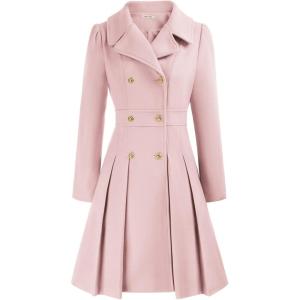 GRACE KARIN 2024 Women’s Fashion Trench Coat Notch Lapel Double Breasted Thick A Line Pea Coats Jacket with Pockets(S-2XL)(Light Pink)